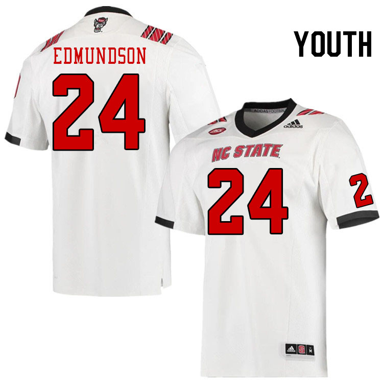 Youth #24 Darius Edmundson North Carolina State Wolfpacks College Football Jerseys Stitched-White - Click Image to Close
